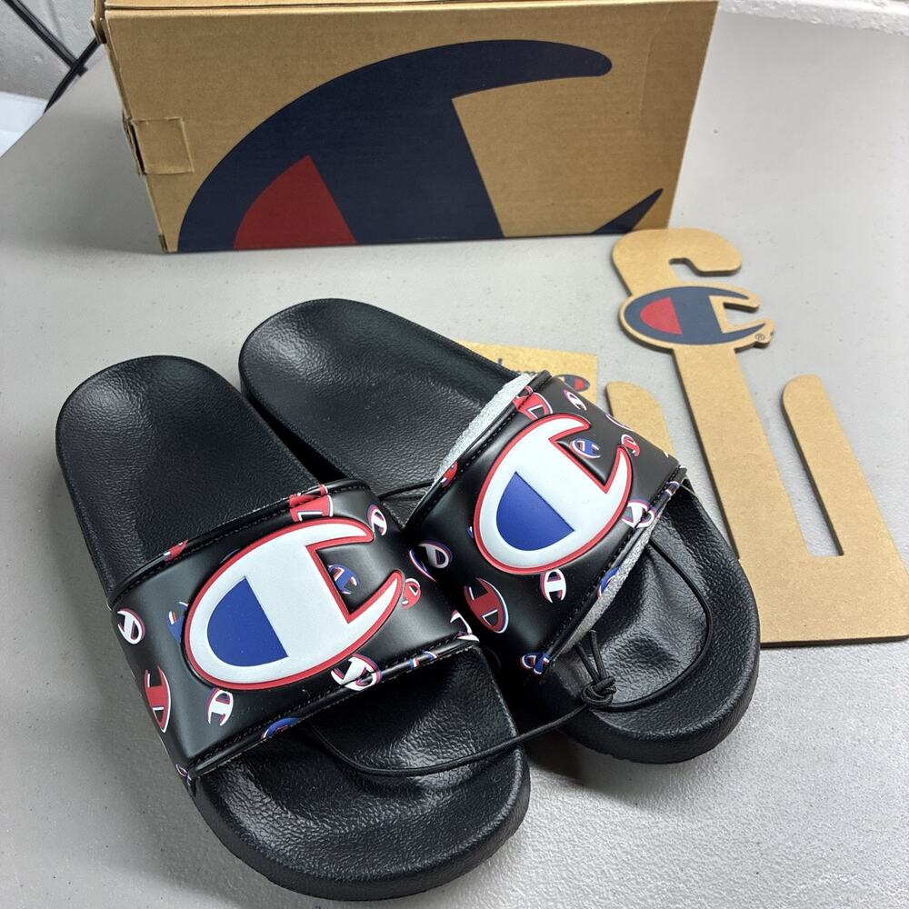 [CP101488P] NEW PRE SCHOOL KID'S Size 1 CHAMPION IPO 3PEAT SANDAL SLIDES BLACK